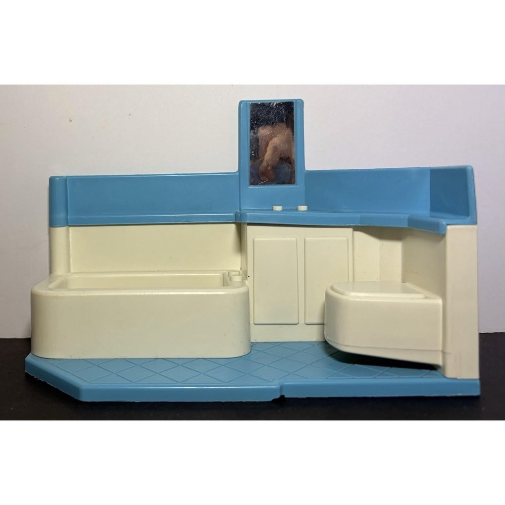 Vintage Little Tikes Blue Roof Dollhouse Replacement Bathroom Sink Toilet Tub